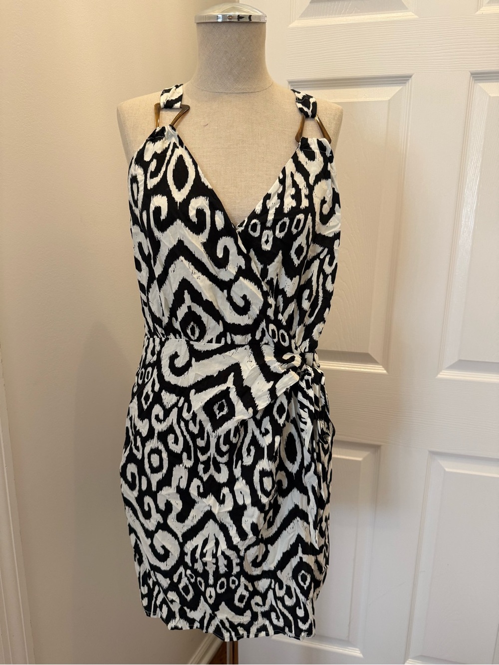 Black & White Patterned Halter Dress